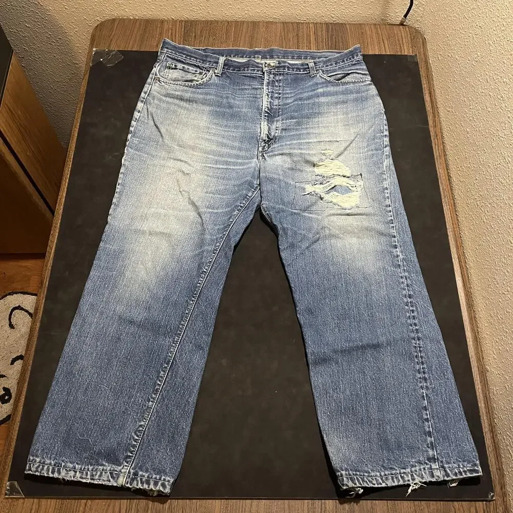 Levis Big E 1960s Single Stitch 505 Jeans 40in W 40x28 Blue Hem Zip Fly Talon 42